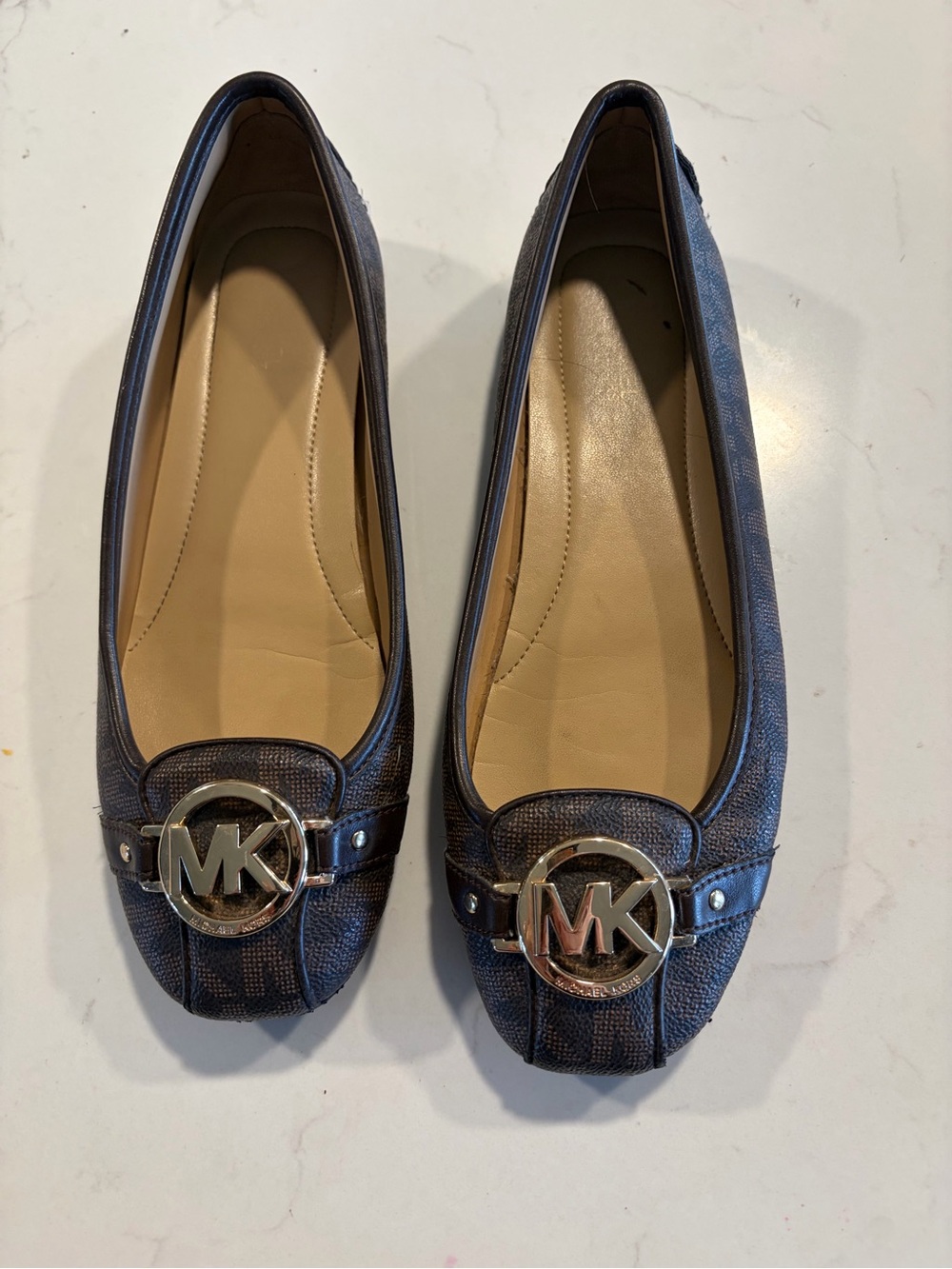 Michael Kors Black Flats with Gold Logo 8.5 M
